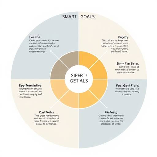 Diagramma che illustra la fase di definizione degli obiettivi, con frecce che indicano obiettivi SMART, pianificazione strategica e sviluppo di roadmap