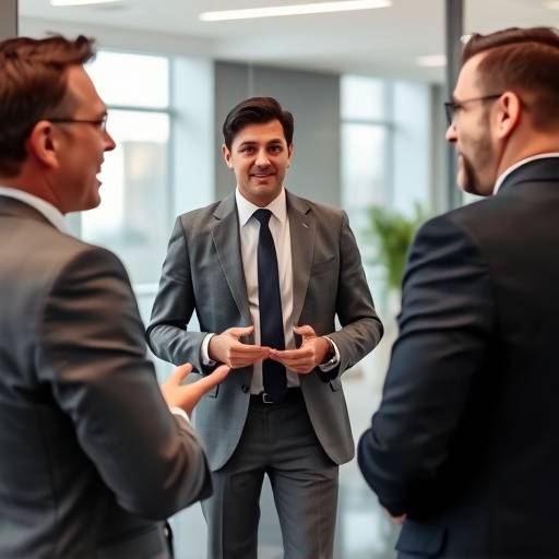 Un coach che parla con un dirigente d'azienda in un ufficio moderno