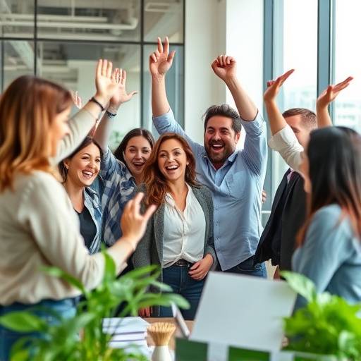 Un team che festeggia un successo insieme