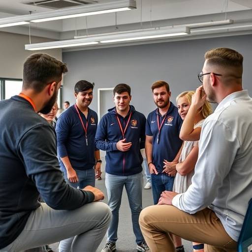 Un team che partecipa a una sessione di coaching di squadra interattiva